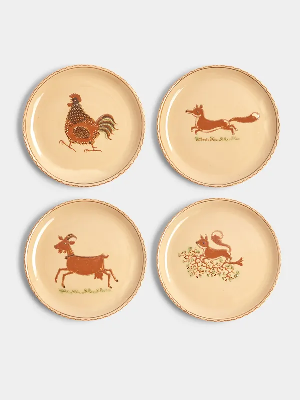 Poterie d’Évires Animals Hand-Painted Ceramic Dinner Plates – 9.5in/24cm (Set of 4)