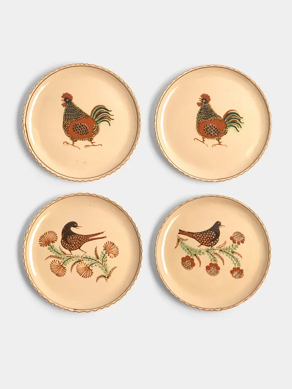 Poterie d’Évires Birds Hand-Painted Ceramic Dinner Plates – 9.5in/24cm (Set of 4)