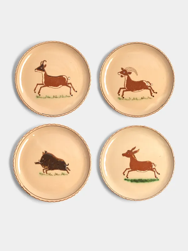 Poterie d’Évires Animals Hand-Painted Ceramic Dinner Plates – 9.5in/24cm (Set of 4)