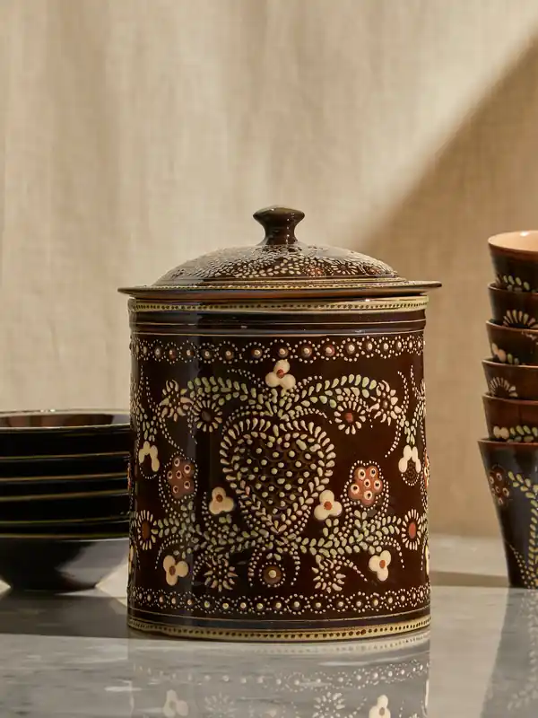 Poterie d’Évires Flowers Hand-Painted Ceramic Large Lidded Pot