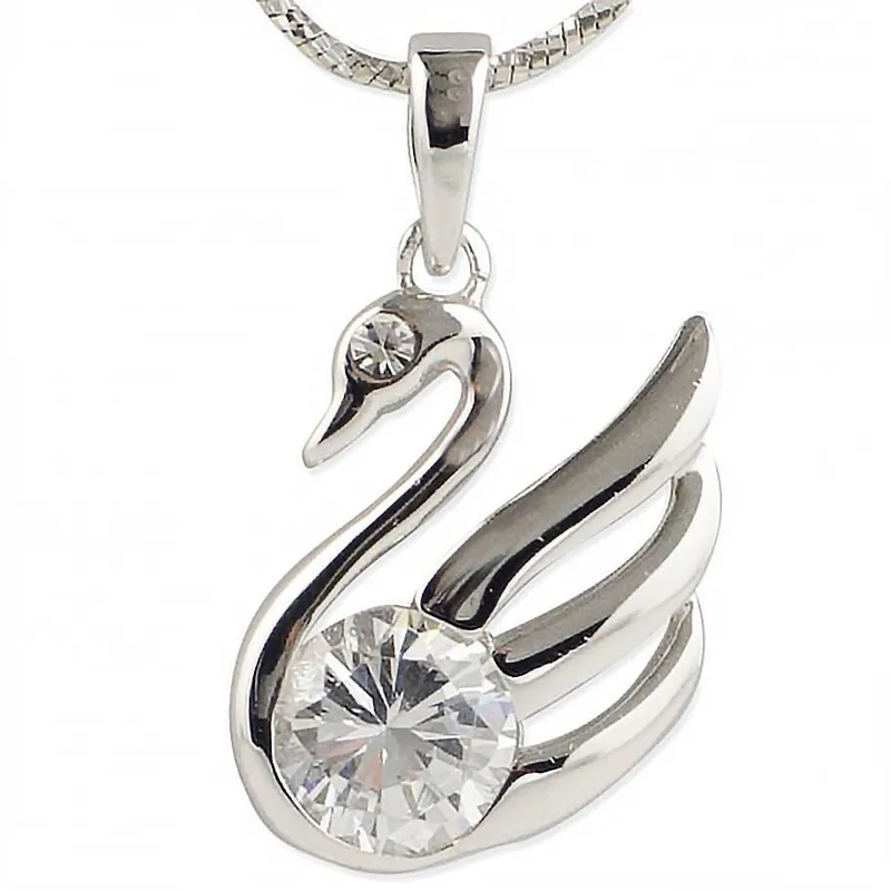 Cubic Zirconia Swan Sterling Silver Pendant